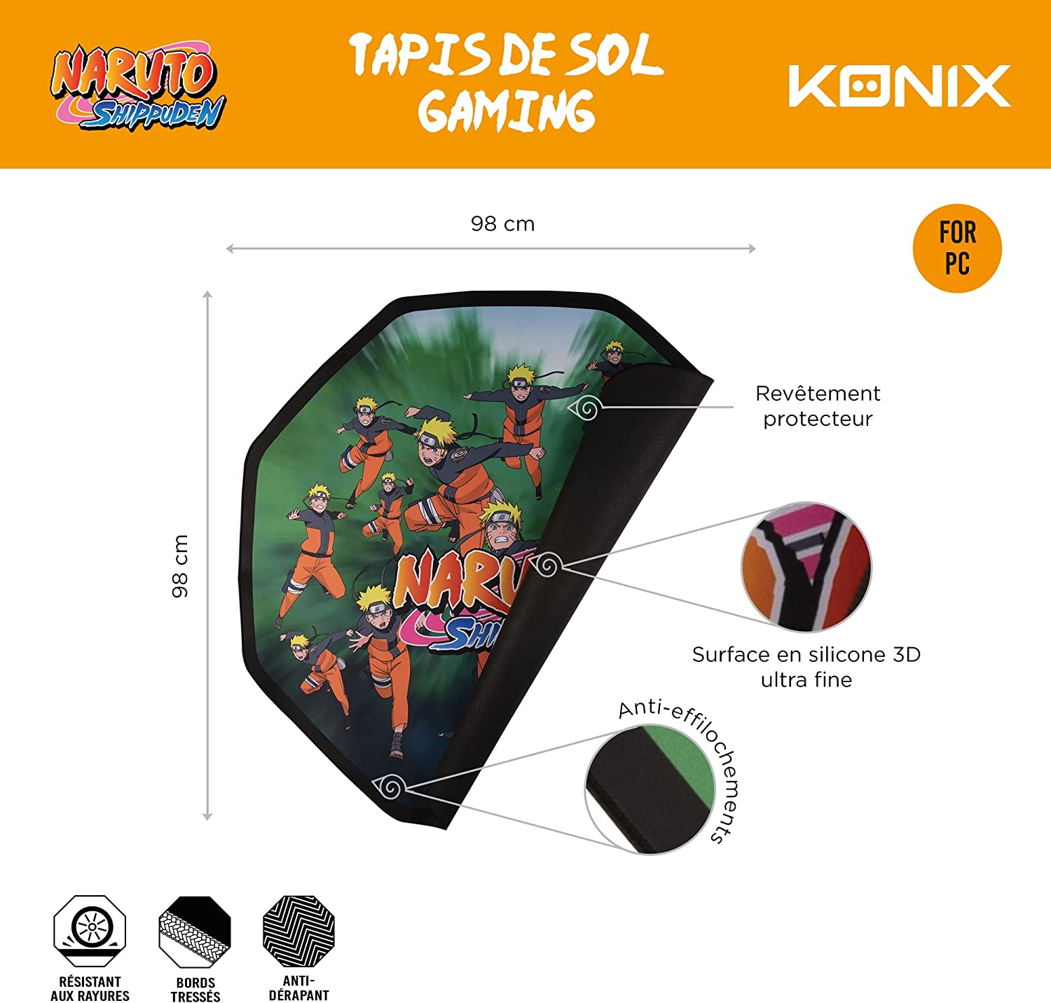 Naruto Multicloning - Tappeto da interni per Gaming 98cm Konix